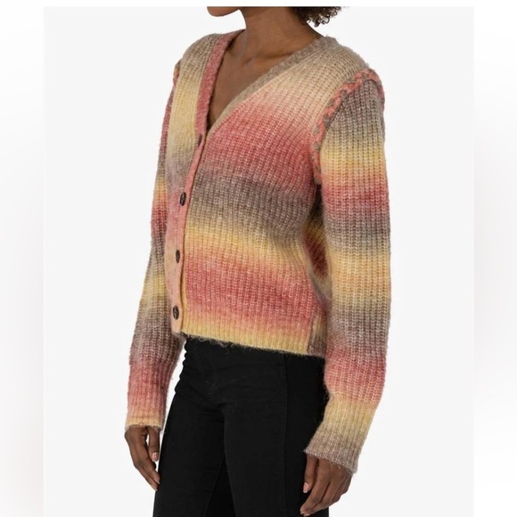 Kut from the Kloth Isla Braided Button Down Cardigan Oatmeal Coral Womens Sz S - Picture 4 of 8